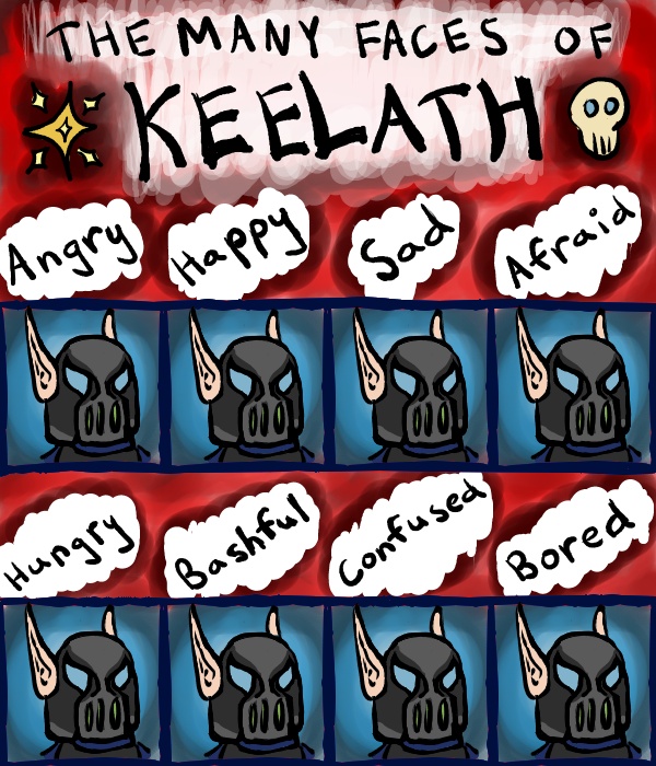 Two rows of faces depicting a very expressionless blood elf death knight.