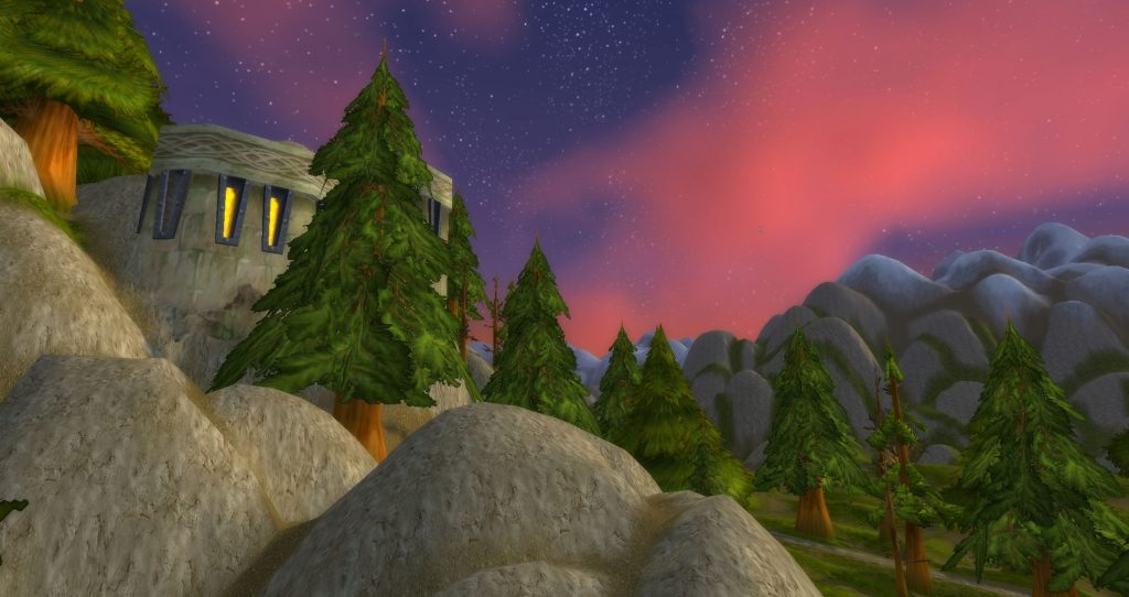 Loch Modan sunset, sky, and a dwarf bunker.