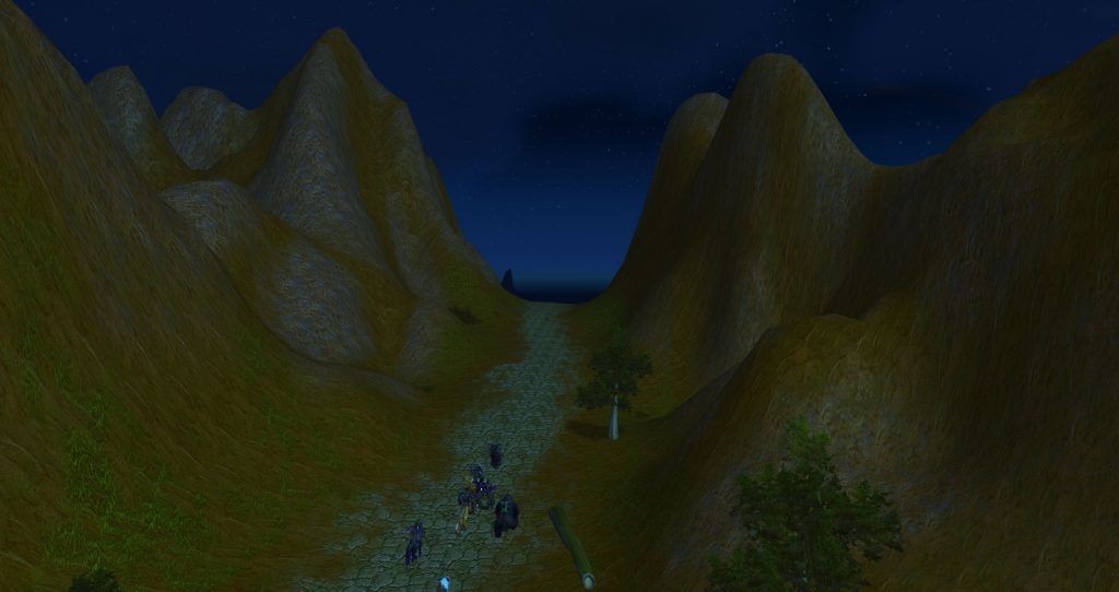 Da Doctas Tour skirts the Redridge Mountains through a secret pass. Night has fallen.