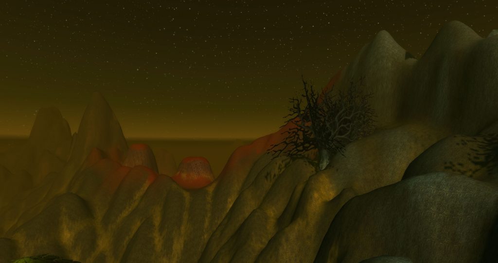 The red of the Blasted Lands can just be seen over the hills on the edges of the Swamp of Sorrows