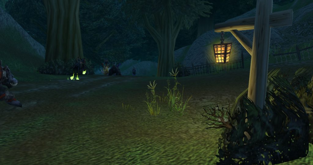 Da Doctas Tour continue into Duskwood. A hanging lantern chases away the gloom