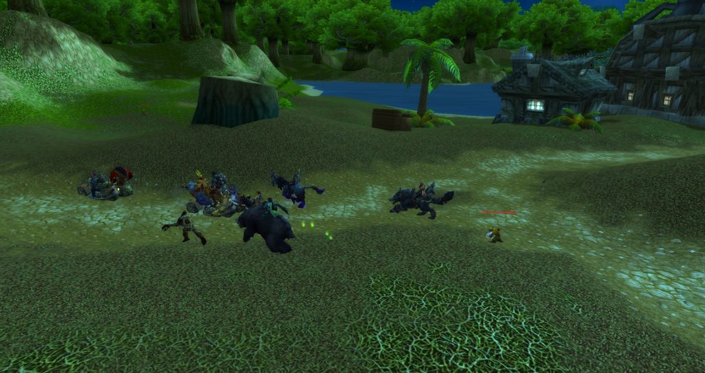 A goblin attacks Da Doctas Tour at the Venture Company Base Camp in Northern Stranglethorn