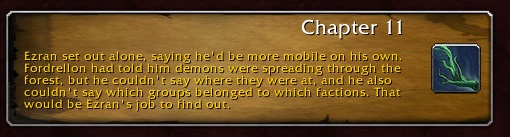 Chapter 11: Ezran set out alone, saying he'd be more mobile on his own. Fordrellon had told him demons were spreading through the forest, but he couldn't say where they were at, and he also couldn't say which groups belonged to which factions. That would be Ezran's job to find out.