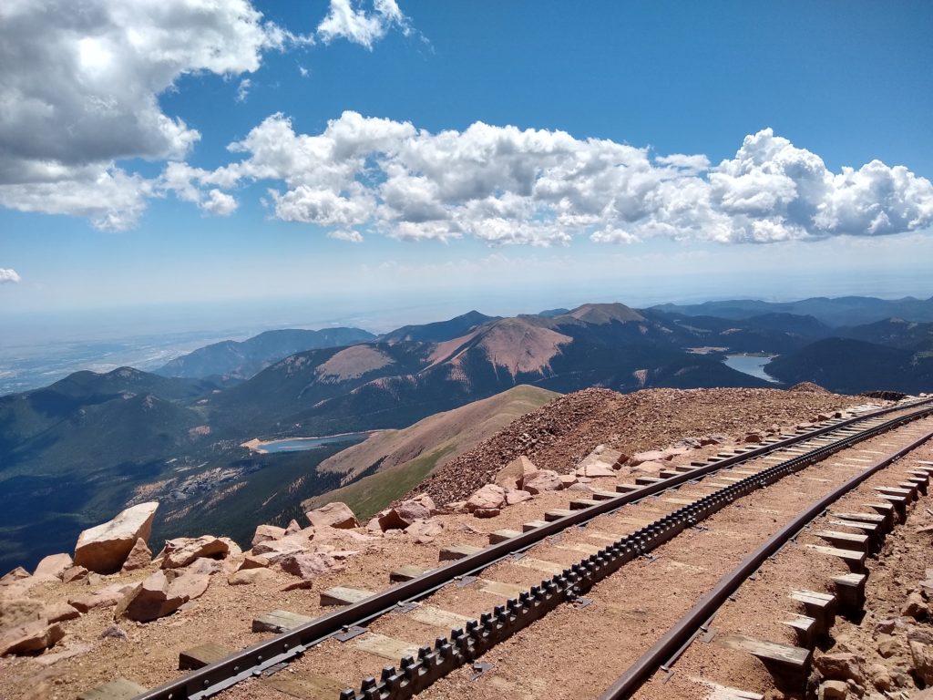 photo of the cog railroad at the top of Pikes Peak, Colorado, USA