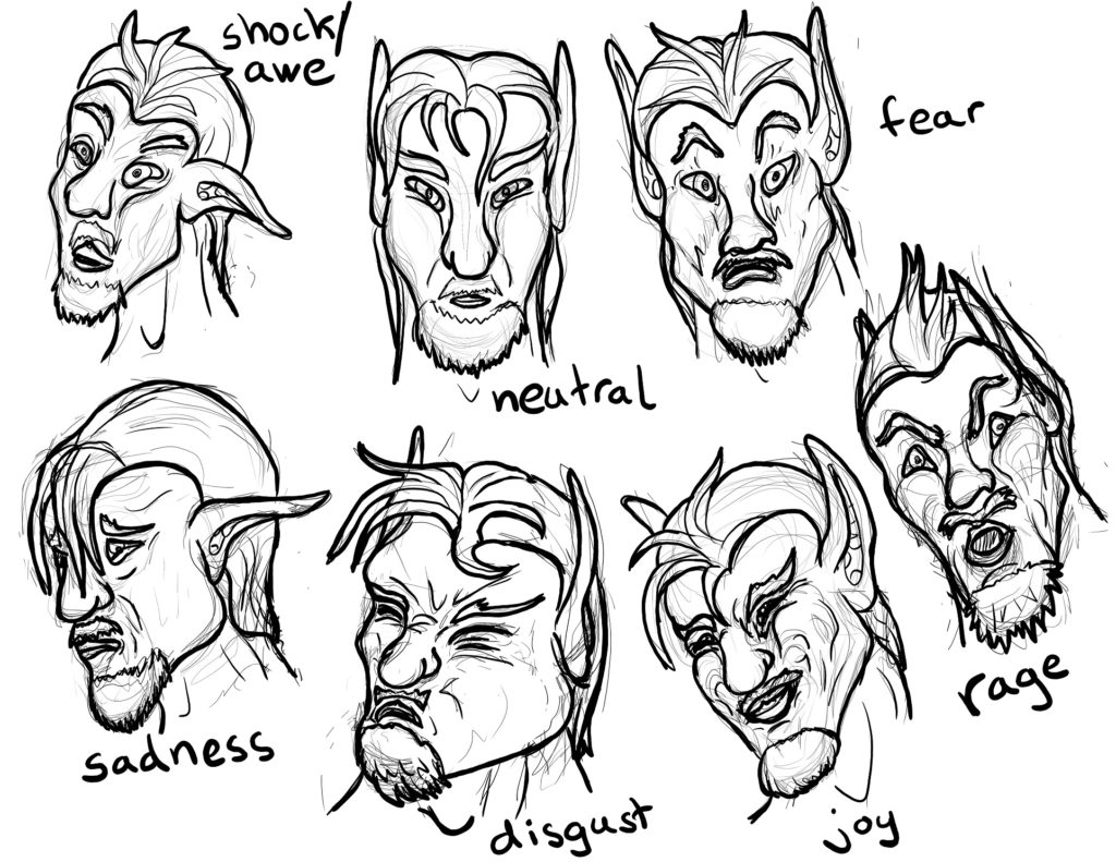 facial expressions character study for Ezran, the Nameless